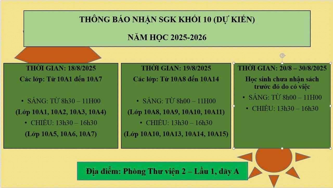 Lịch nhận sách giáo khoa Khối 10
